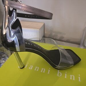 Gianni Bini Black Clear Strap Metallic Accent High Heel Sandal